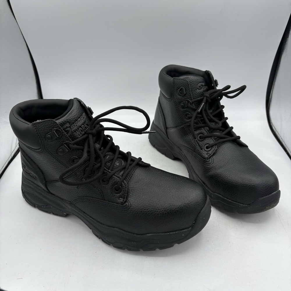 S Sport Skechers Work Boots Mens Size 10 Elton Steel Toe Safety Black Leather